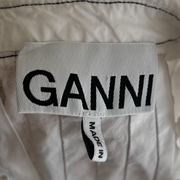 Ganni Poplin White Pintucked Ruffle Back Button Up Top Sleeveless Sz 38/6 - Picture 5 of 7